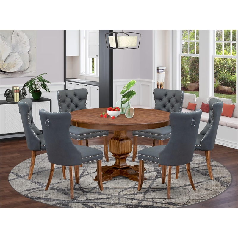 East West Furniture Ferris 7-Piece Kitchen Table Set in Walnut Finish