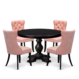 East West Furniture Ferris 5 Piece Round Kitchen Set in Black Finish