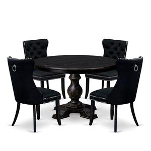 East West Furniture Ferris 5 Piece Round Kitchen Table Set in Black Finish