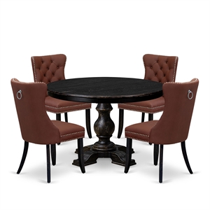 East West Furniture Ferris 5 Piece Round Dining Table Set in Black Finish