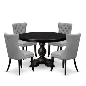 East West Furniture Ferris 5 Piece Round Dining Set in Black Finish