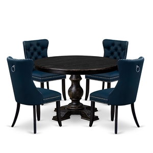 East West Furniture Ferris 5 Piece Round Dining Set in Black Finish