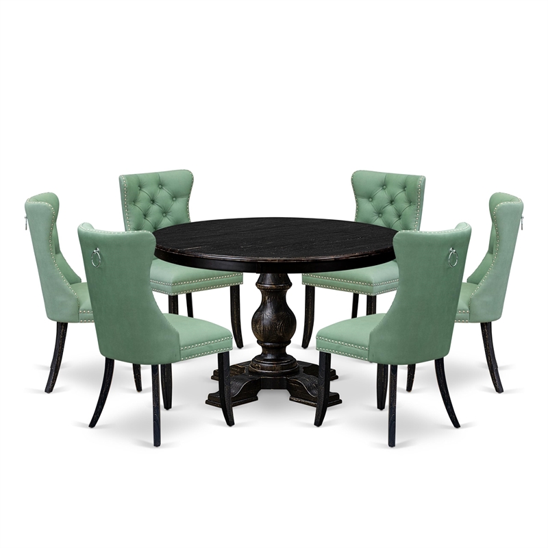 East West Furniture Ferris 7 Piece Round Dining Room Set in Black Finish