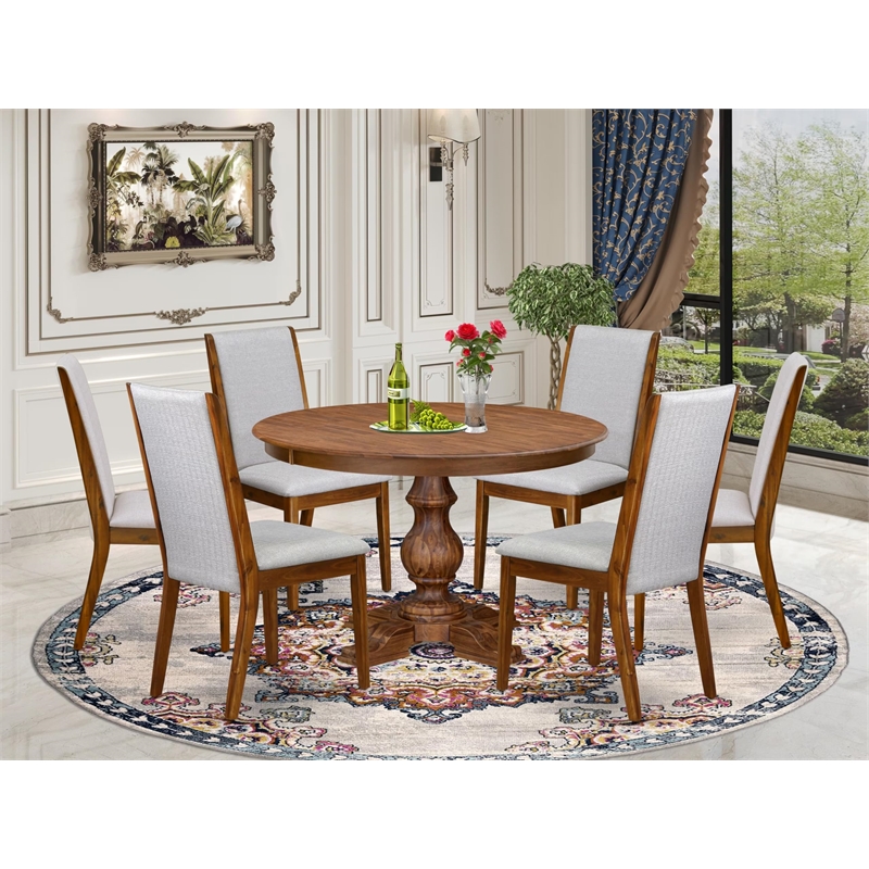 East West Furniture Ferris 7-Piece Modern Dining Table Set in Walnut Finish