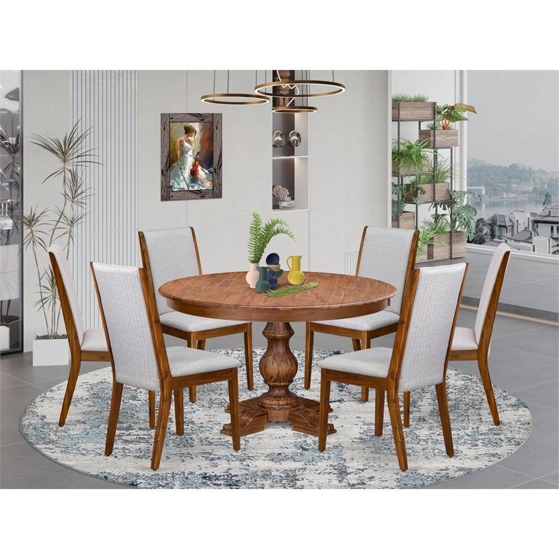 East West Furniture Ferris 7-Piece Kitchen Table Set in Walnut Finish