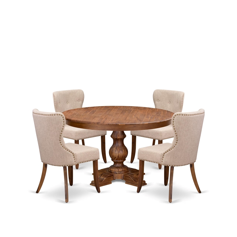 East West Furniture Ferris 5-Piece Dining Table Set in Walnut Finish