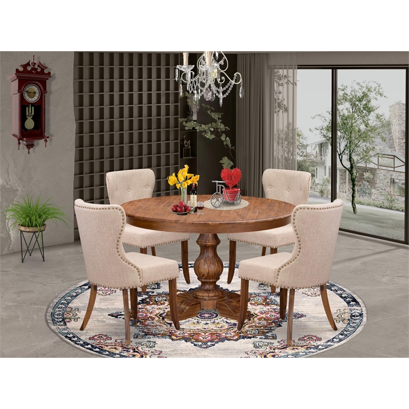 East West Furniture Ferris 5-Piece Dining Table Set in Walnut Finish