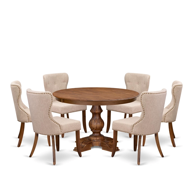 East West Furniture Ferris 7-Piece Dining Table Set in Walnut Finish