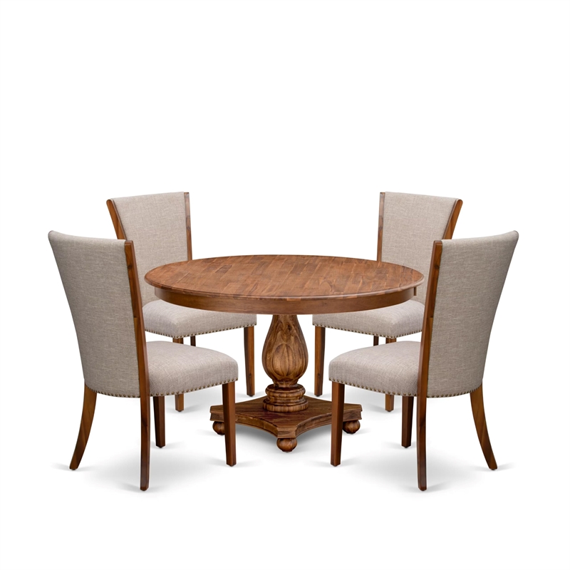 East West Furniture Ferris 5 Piece Round Dinette Set in Walnut Finish