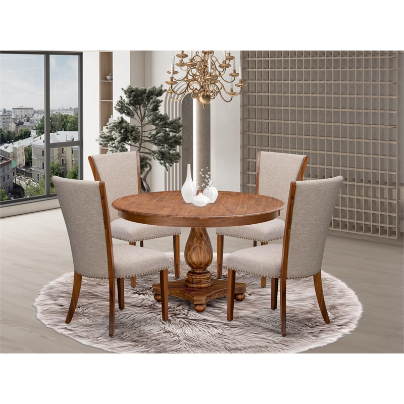East West Furniture Ferris 5 Piece Round Dinette Set in Walnut Finish