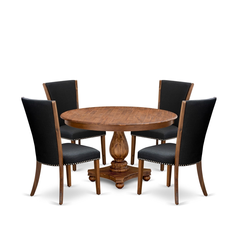 East West Furniture Ferris 5 Piece Round Kitchen Table Set in Walnut Finish