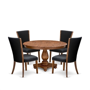East West Furniture Ferris 5 Piece Round Kitchen Table Set in Walnut Finish