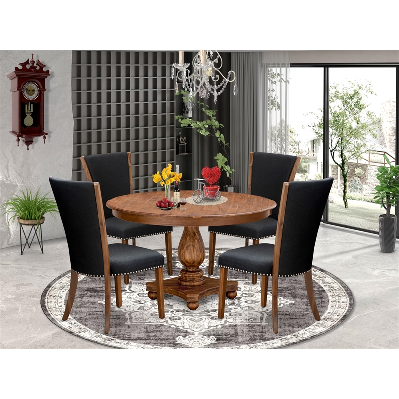 East West Furniture Ferris 5 Piece Round Kitchen Table Set in Walnut Finish