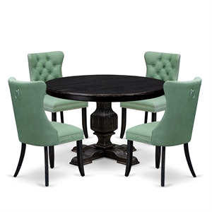 East West Furniture Ferris 5 Piece Round Kitchen Table Set in Black Finish
