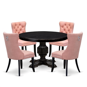 East West Furniture Ferris 5 Piece Round Dining Table Set in Black Finish