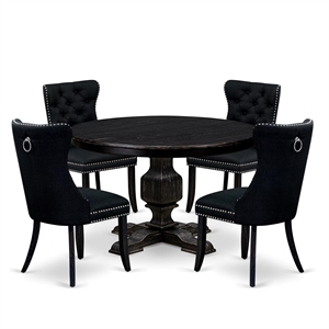 East West Furniture Ferris 5 Piece Round Dining Room Set in Black Finish