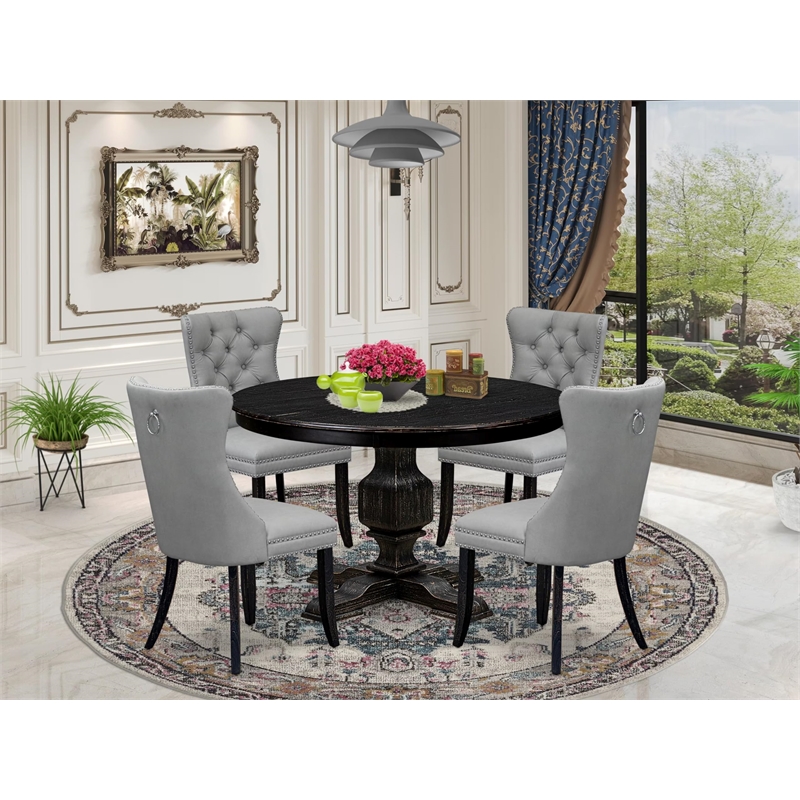 East West Furniture Ferris 5 Piece Round Dinette Set in Black Finish