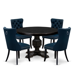 East West Furniture Ferris 5 Piece Round Kitchen Table Set in Black Finish
