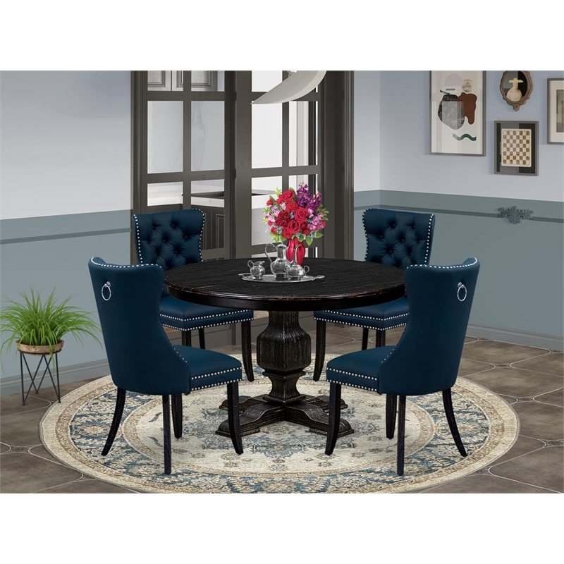 East West Furniture Ferris 5 Piece Round Kitchen Table Set in Black Finish