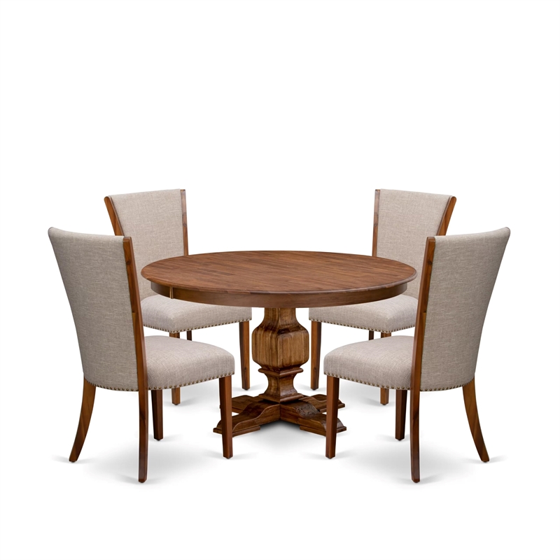 East West Furniture Ferris 5 Piece Round Dining Table Set in Walnut Finish