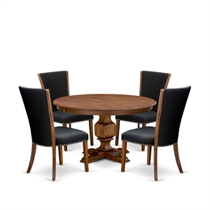 East West Furniture Ferris 5 Piece Round Dining Table Set in Walnut Finish