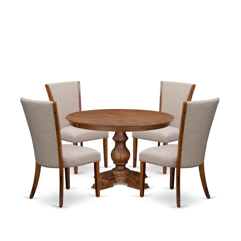 East West Furniture Ferris 5 Piece Round Kitchen Table Set in Walnut Finish