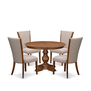 East West Furniture Ferris 5 Piece Round Kitchen Table Set in Walnut Finish