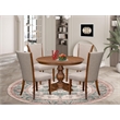 East West Furniture Ferris 5 Piece Round Kitchen Table Set in Walnut Finish