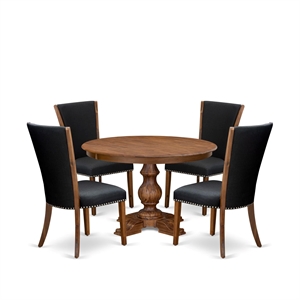 East West Furniture Ferris 5 Piece Round Kitchen Set in Walnut Finish