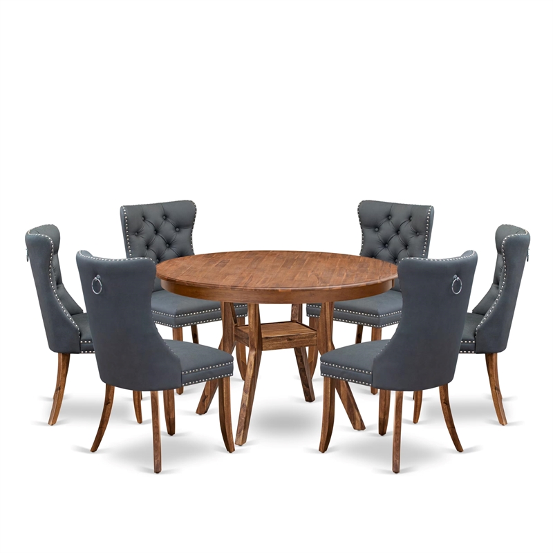 East West Furniture Ferris 7-Piece Mid-Century Dining Table Set in Walnut Finish