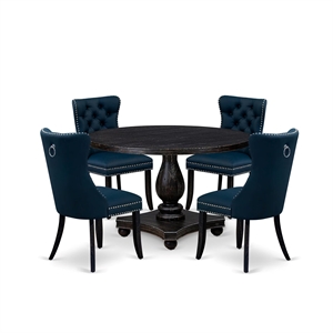 East West Furniture Irving 5 Piece Round Kitchen Set in Black Finish