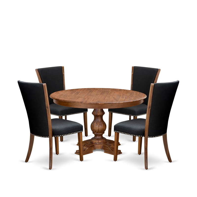 East West Furniture Ferris 5 Piece Round Kitchen Set in Walnut Finish