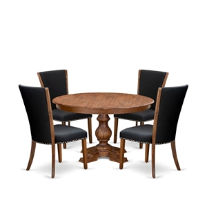 East West Furniture Ferris 5 Piece Round Kitchen Set in Walnut Finish