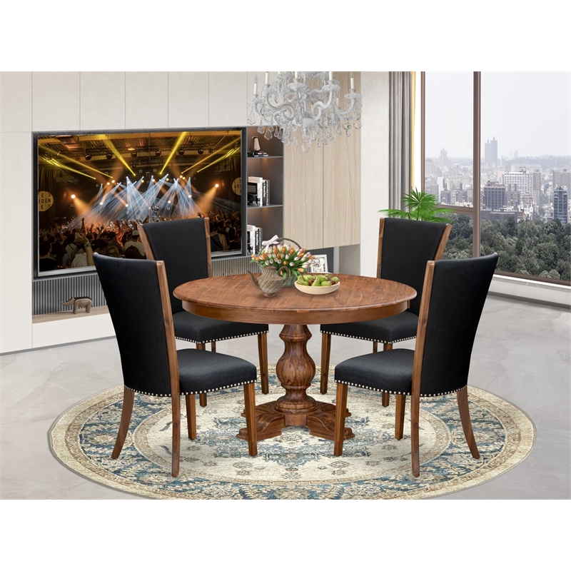 East West Furniture Ferris 5 Piece Round Kitchen Set in Walnut Finish