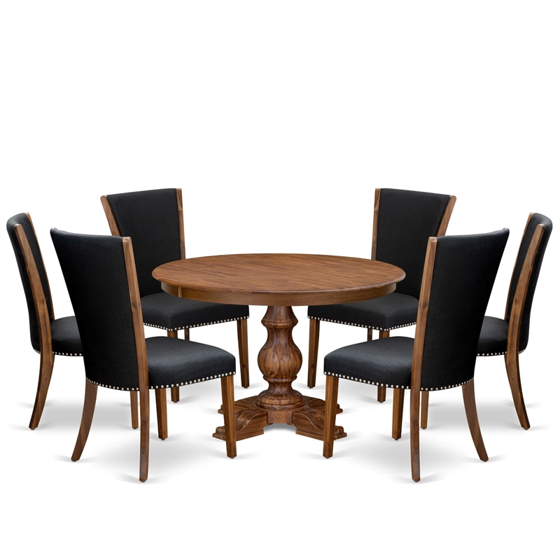 East West Furniture Ferris 7 Piece Round Kitchen Table Set in Walnut Finish