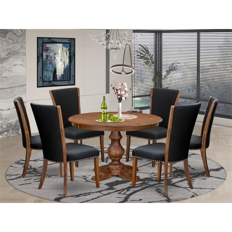 East West Furniture Ferris 7 Piece Round Kitchen Table Set in Walnut Finish