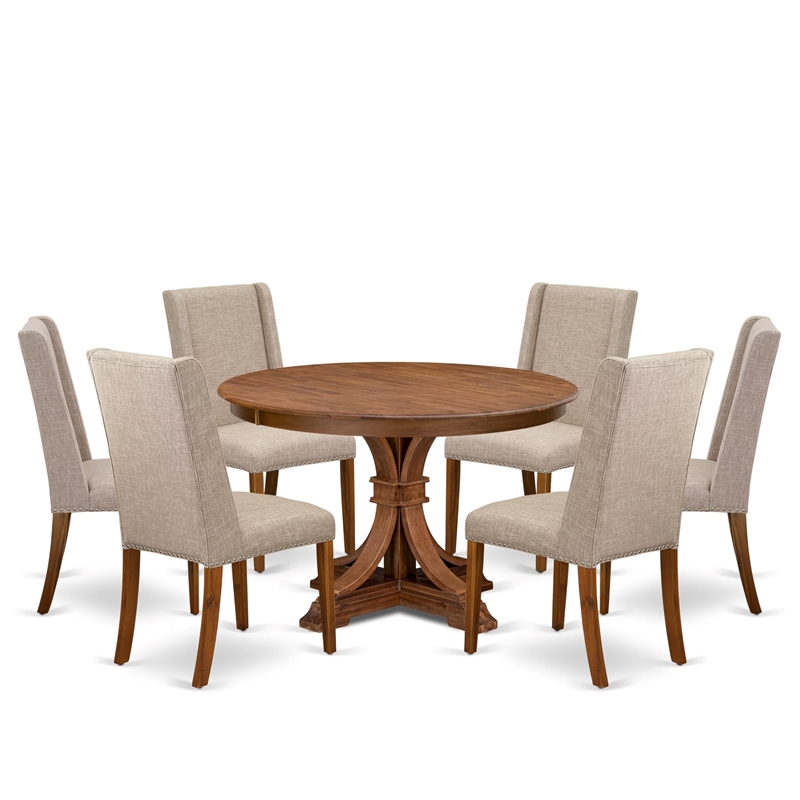 East West Furniture Ferris 7-Piece Dining Table Set in Walnut Finish