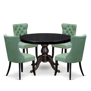 East West Furniture Ferris 5 Piece Round Kitchen Set in Black Finish