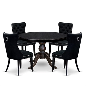 East West Furniture Ferris 5 Piece Round Dining Table Set in Black Finish