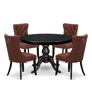 East West Furniture Ferris 5 Piece Round Kitchen Set in Black Finish
