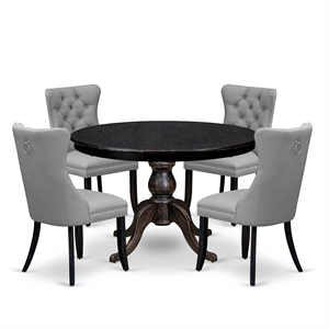 East West Furniture Ferris 5 Piece Round Dining Room Set in Black Finish