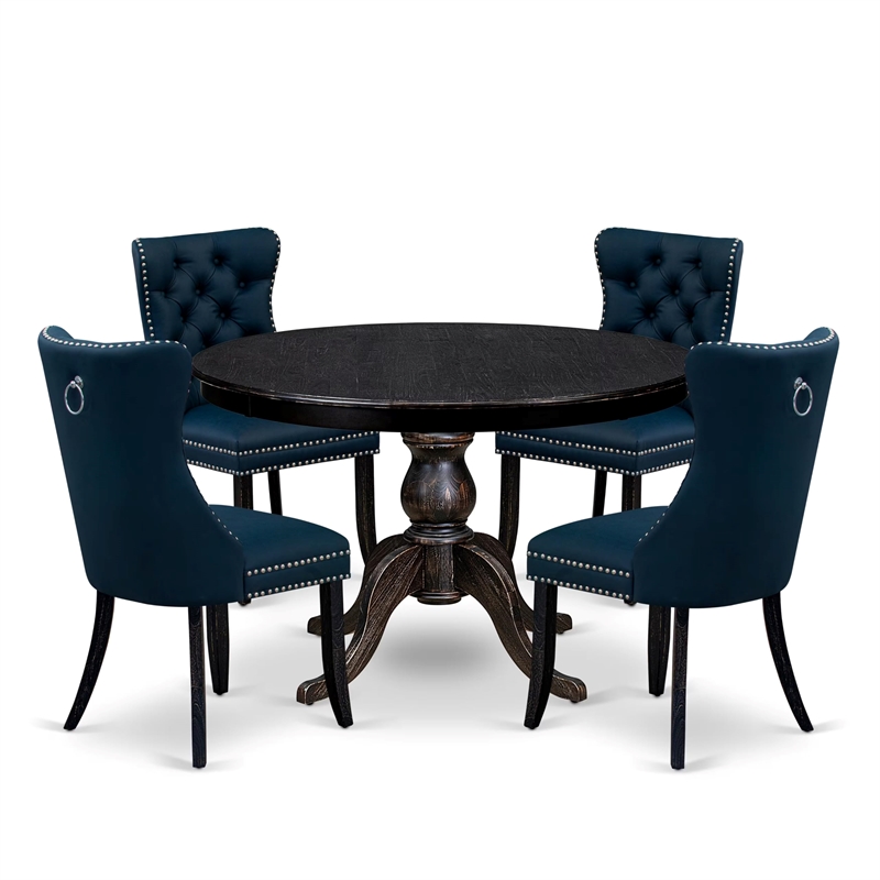 East West Furniture Ferris 5 Piece Round Dining Room Set in Black Finish