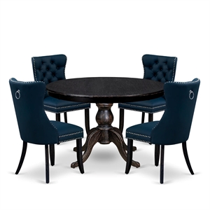 East West Furniture Ferris 5 Piece Round Dining Room Set in Black Finish