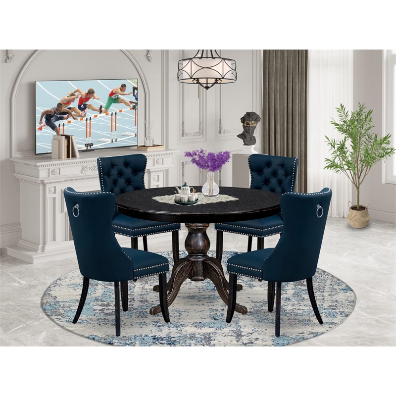 East West Furniture Ferris 5 Piece Round Dining Room Set in Black Finish