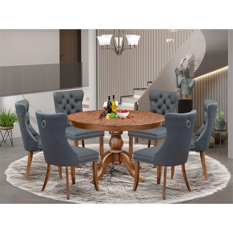 East West Furniture Ferris 7-Piece Dinner Table Set in Walnut Finish