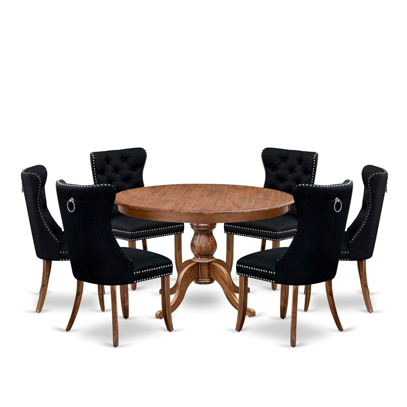 East West Furniture Ferris 7-Piece Kitchen Table Set in Walnut Finish