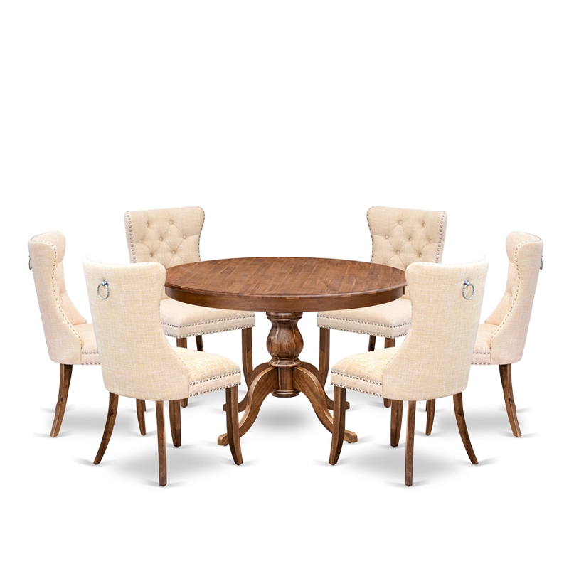 East West Furniture Ferris 7-Piece Dining Table Set in Walnut Finish