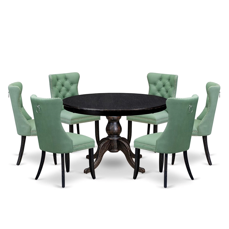East West Furniture Ferris 7 Piece Round Kitchen Table Set in Black Finish
