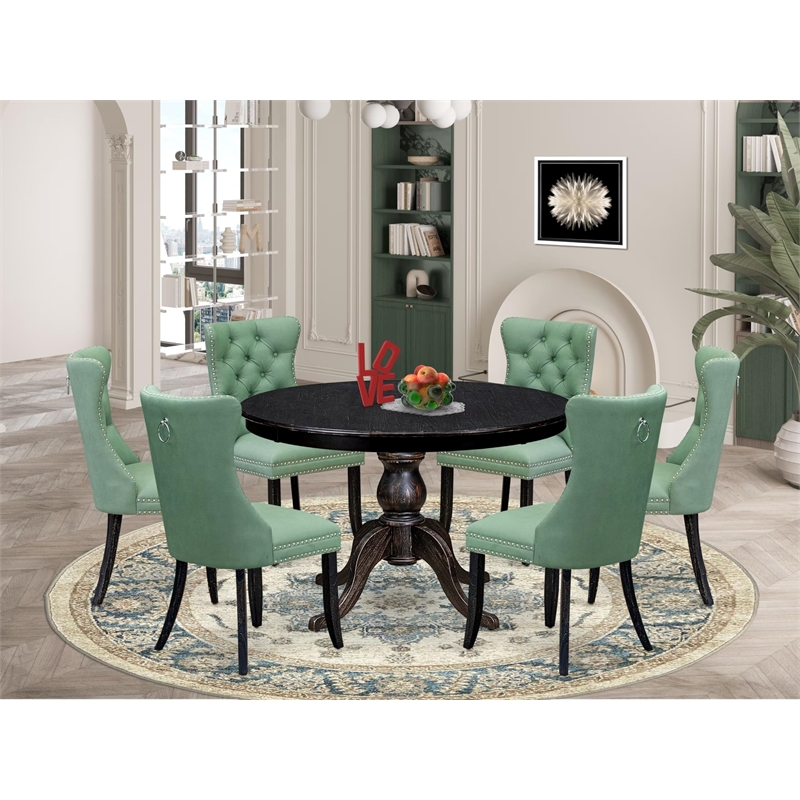 East West Furniture Ferris 7 Piece Round Kitchen Table Set in Black Finish