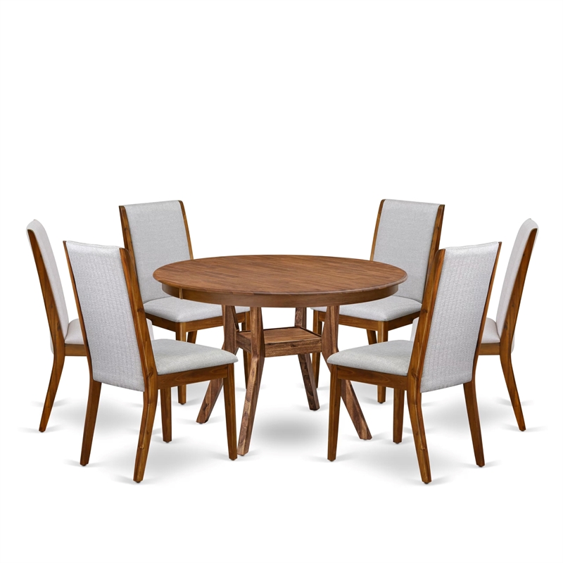 East West Furniture Ferris 7-Piece Dining Table Set in Walnut Finish